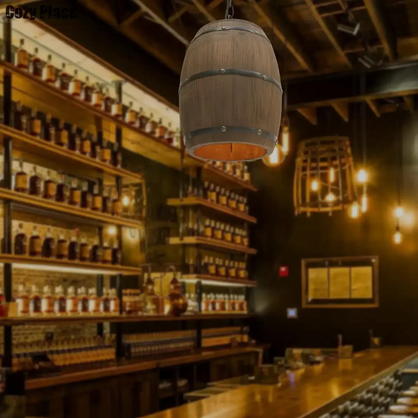 Wine & Beer Unlimited Spirits Photos - Rustykalna Lampa Vintage Żyrandol Drewniana Lampa